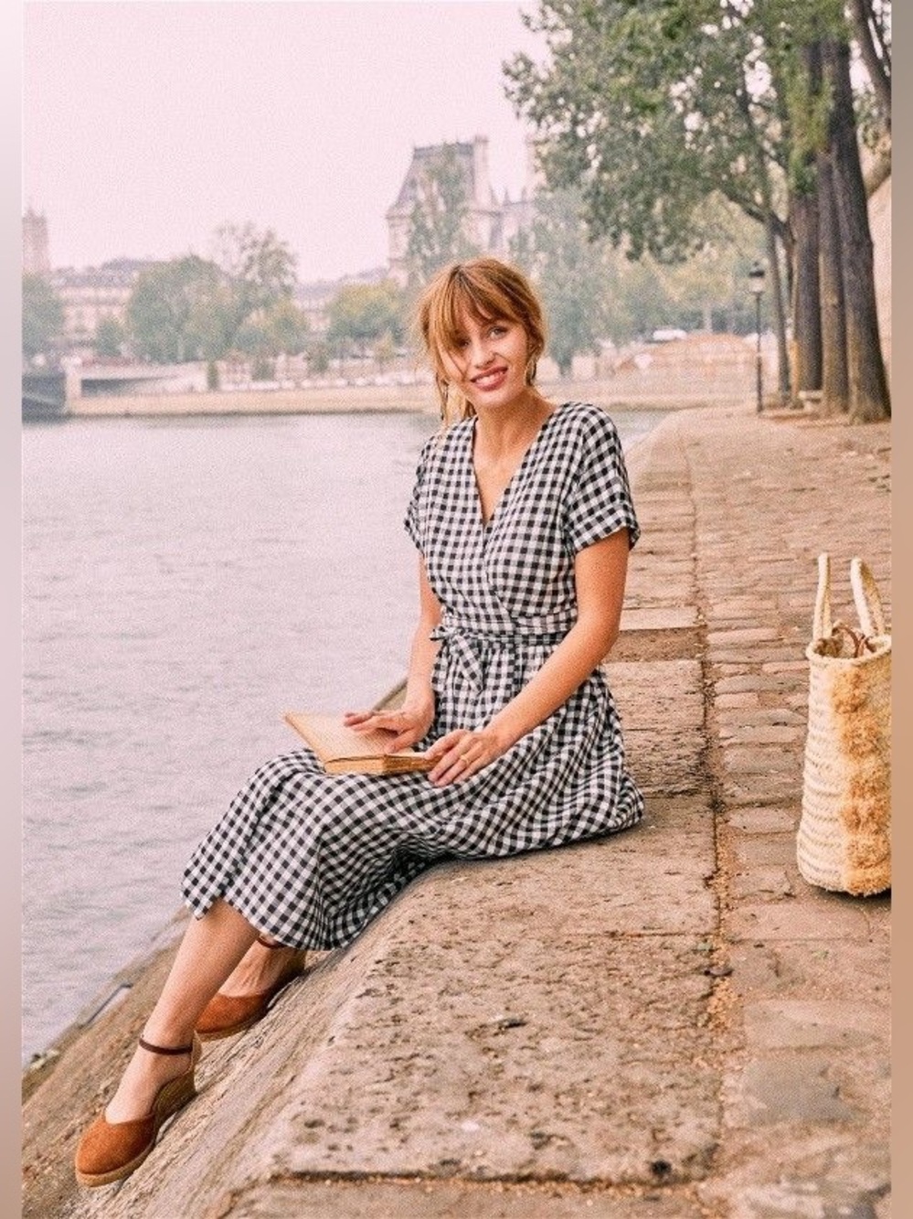 Sezane Marielle Dress - White / Black Gingham - US2 / FR34 - Picture 2 of 16